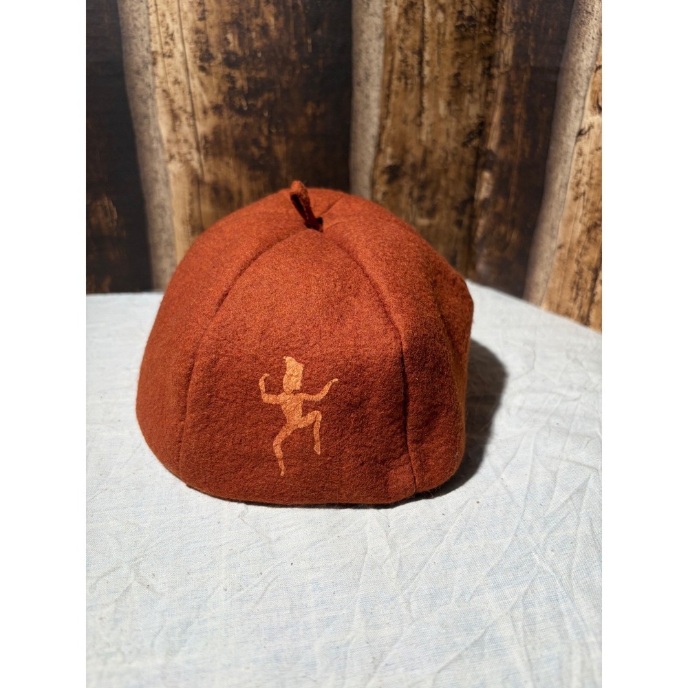 Vintage Official Girl Scouts/Brownie Wool Felt Beanie Hat Rust Brown Logo